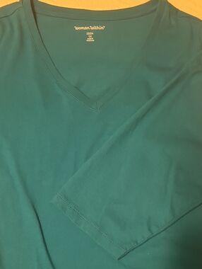 Woman Within Teal V-Neck Long Sleeve Top